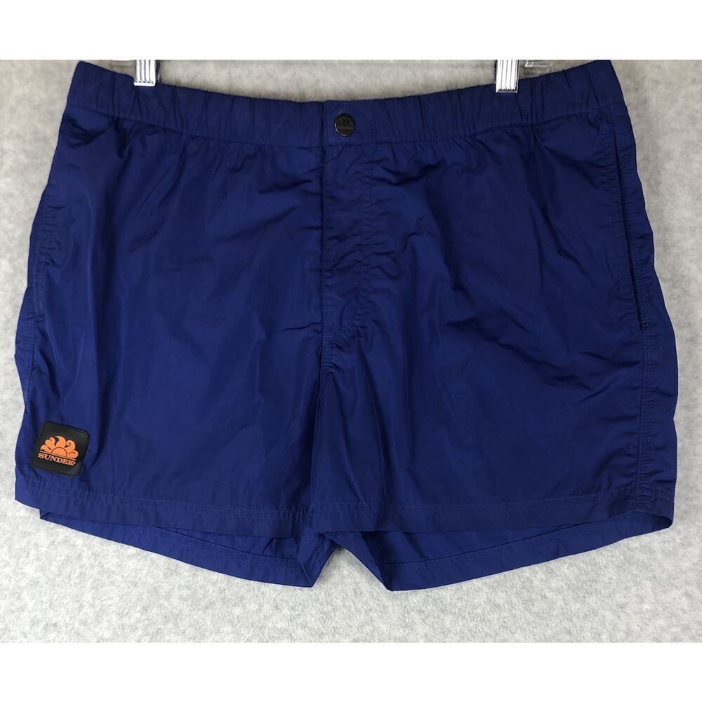 Sundek Lined Trunks Shorts Mens XL Blue Button Zip Rear Pocket